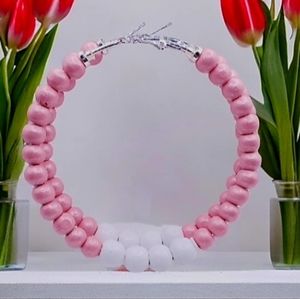 Hoop earrings with natural wooden beads, large hoop earrings